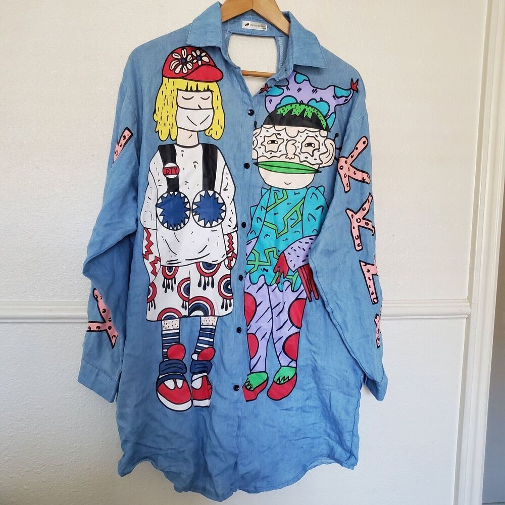 Secret Design By Ta Ta Ra Artsy Chambray Long Sleeve Button Up Shirt Blue Sz 2XL